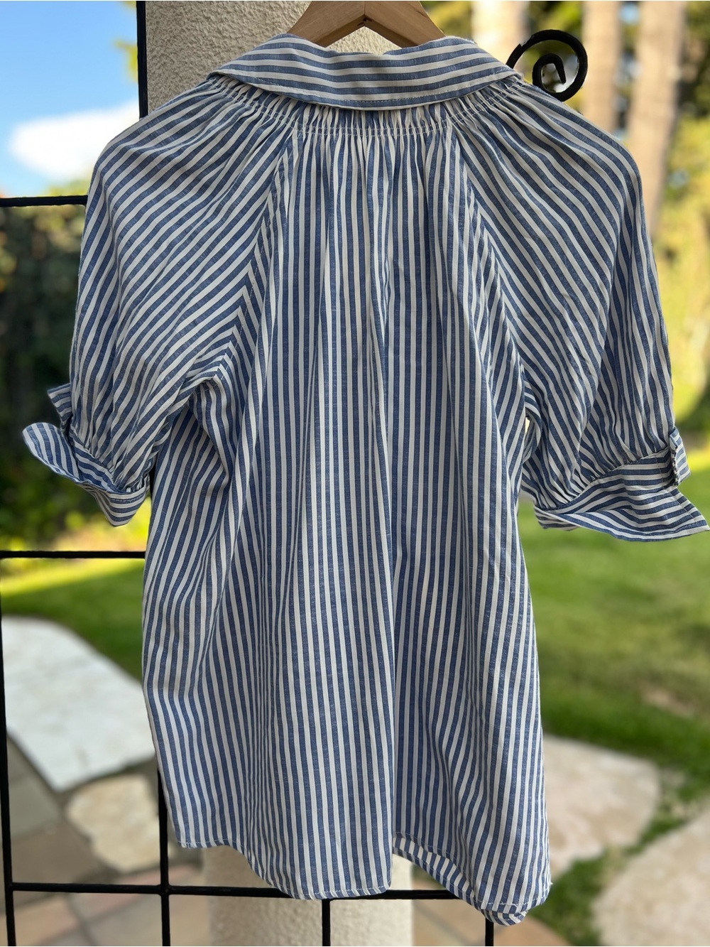 Max Studio Blue & White Vertical Stripe Blouse, Size Small - Picture 2 of 7
